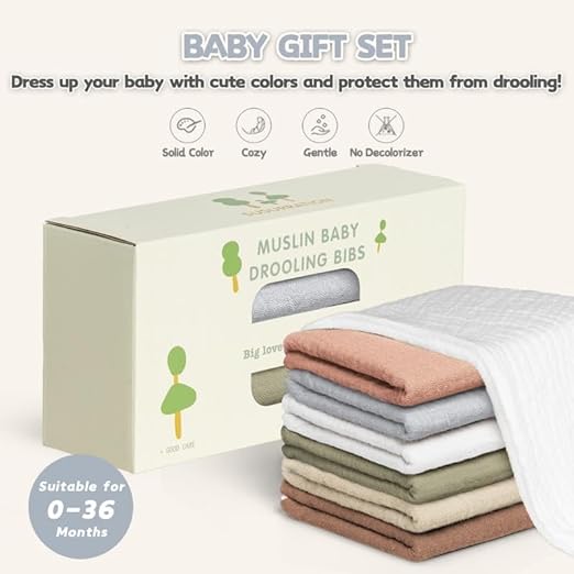 Susurration Muslin Baby Drool Bibs 6Pack Soft Triangular Adjustable Baby Bandana Bibs for Unisex Baby Girls & Boys - Jamouz