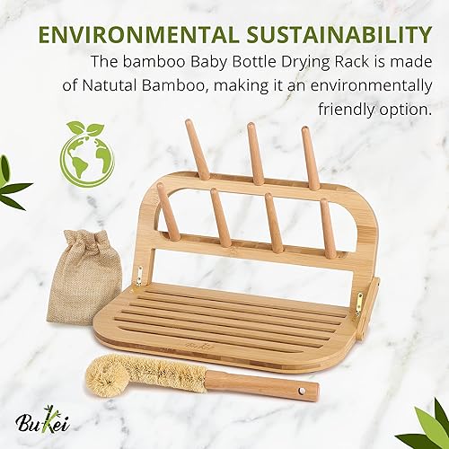 Bamboo Baby Bottle Drying Rack - Space Saving Bottle Dryer & Holder - Jamouz
