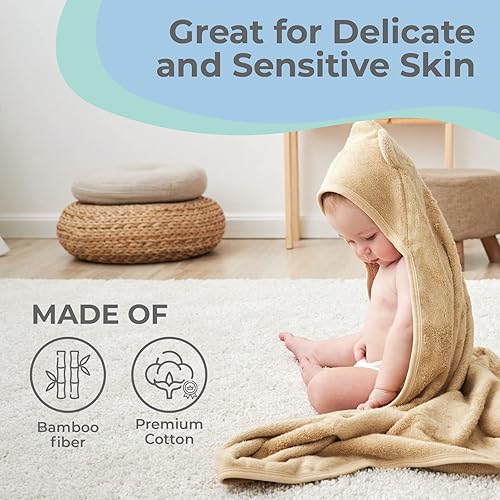 Toddler Bath Towel - Viscose from Bamboo & Cotton Blend for Delicate Skin - Super Soft Thick 600GSM - Ideal Toddler Boy and Girl Bath Essentials 35'x35' Bath Towel - Baby Towel with Hood - Jamouz