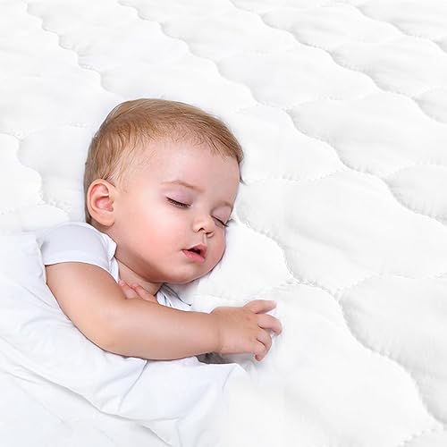 Bassinet Mattress Pad Cover Waterproof, Quilted Mattress Protector Sheets Fits All Mainstream Bassinet - Rectangle, Oval, Hourglass, 2 Pack, Ultra Soft Breathable, White and Grey - Jamouz