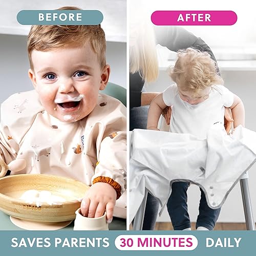 BIBaDO - Long Sleeve Baby Bibs - Babies & Toddlers 6-36 Months - Coverall Baby Led Weaning Bib - Easy Wipe, Soft & Waterproof - Jamouz