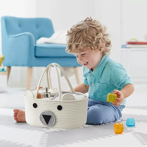 DECOMOMO Diaper Caddy Organizer, Nappy Caddy, Woven Baby Basket (Spiral Beige & White, Large) - Jamouz