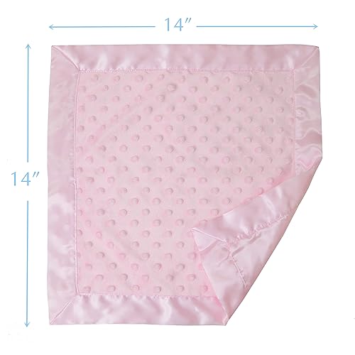 American Baby Company Heavenly Soft Chenille Security Blanket, 2-Layer Design with Minky Dot & Silky Satin, Pink, 14' x 14' for Boys and Girls - Jamouz