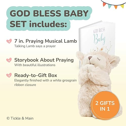Tickle & Main Baby Praying Musical Lamb and Prayer Book Gift Set in Box, Baptism Gifts for Girls & Boys, Ideal Christening Gifts for Kids on Easter and Christening - Jamouz
