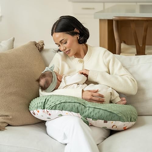 Double-Sided Baby Nursing Pillow Cover Set - 4 Pack - Soft Unisex Breastfeeding Pillow Cover for Girl & Boy with Hanging Loop - Multipurpose Washable Quick-Dry Slipcover Case with Waterproof Liner - Jamouz