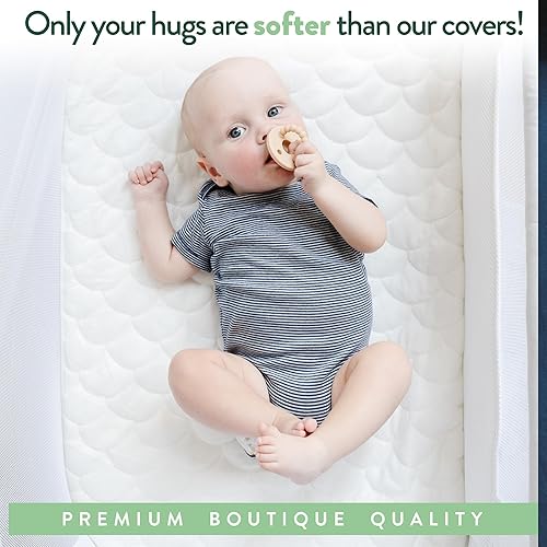 Joey + Joan Waterproof Pack and Play Mattress Pad Protector Cover – Compatible with 4moms Breeze Plus Playard, Baby Trend, Dream on Me, Pamo Babe – 2 Pack Quilted Bamboo Playard Sheets – 30' x 43' - Jamouz