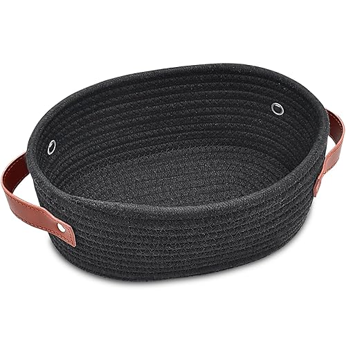 ABenkle Small Woven Basket, Mini Cotton Rope Storage Basket, Tiny White Easter Basket, Shelf Basket, Oval Decorative Toy Dog Cat Basket for Nursery, Empty Gift Basket, 9.4' x 5.9' x 3.9' XS - Jamouz