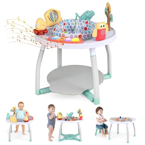 BABY JOY 5 in 1 Baby Activity Center, Baby Jumpers and Bouncers with Removable Toys, Lights & Music, 3 Adjustable Heights, Interactive Play Center for Toddlers Boys Girls 6-36 Months (Blue) - Jamouz