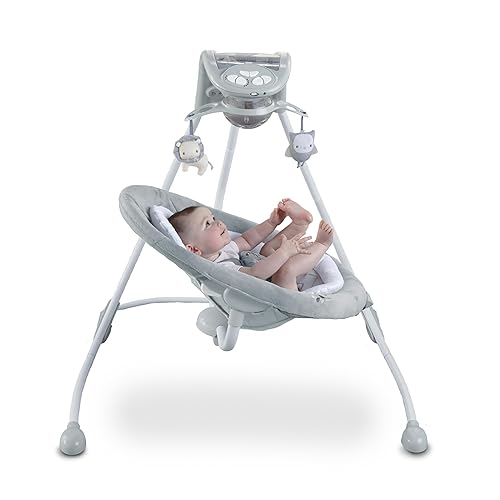Ingenuity InLighten 5-Speed Baby Swing - Swivel Infant Seat, 5 Point Safety Harness, Nature Sounds, Lights - Nally Owl - Jamouz