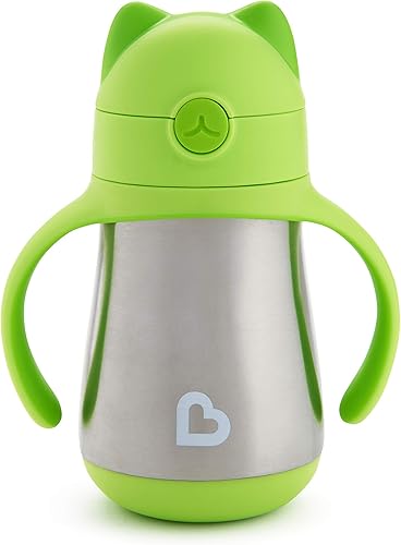 Munchkin Cool Cat Sippy Cup for Toddlers, Stainless Steel Straw Cup, 8 Ounce, Pink - Jamouz