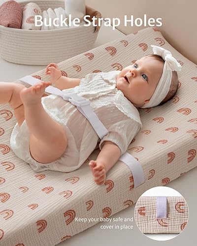 Blissful Diary Muslin Changing Pad Cover for Girls Boys, Ultra Soft Breathable Cotton, Baby Diaper Change Table Pad Covers, 2Pack (Roman Green&Leaf) - Jamouz