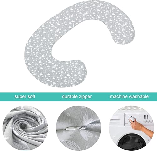 Pregnancy Pillow Cover U-Shaped, Super Soft Replacement Cover Fits Most 55/57 Inch Maternity Pillow, Full Body Pregnancy Pillow Case, Universal Fit, Grey Hearts Print - Jamouz