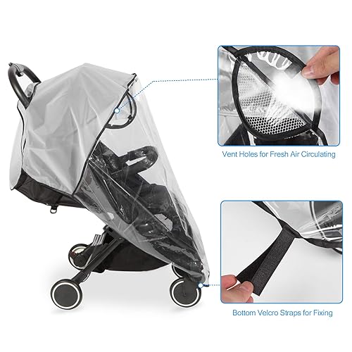 Clear Stroller Rain Cover, Universal Travel Weather Shield Breathable Baby Stroller Rain Cover for Windproof, Waterproof, Protect from Sun Dust Snow - Jamouz