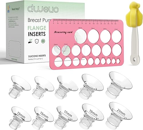 Flange Sizing Kit with 10PCS Silicone Flange Inserts 13/15/17/19/21mm & Nipple Measurement Tool & Cleaning Brush, Breast Pump Flange Insert Kit for 24mm Most Pumps, Breastfeeding Essentials - Jamouz