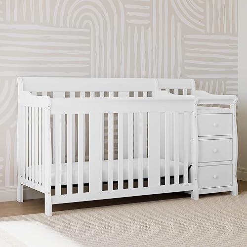 Storkcraft Portofino 5-in-1 Convertible Crib and Changer (Gray) – Crib and Changing Table Combo with Drawer, Converts to Toddler Bed, Daybed and Full-Size Bed, Storage Drawer - Jamouz