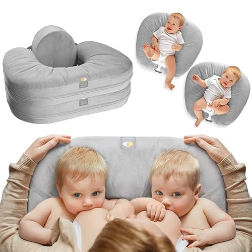 TwinGo Nurse & Lounge Pillow (Grey) - Breastfeeding Pillow for Twins or Two Lounge Pillows || 8 uses || XS to Plus Size Woman || Preemie 0-12+ mo Babies - Jamouz