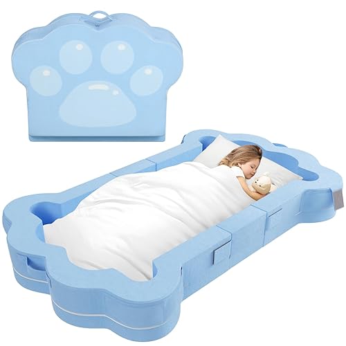 Portable Toddler Bed,Foldable Toddler Travel Bed for Kids,Toddler Floor Bed for 1-5,Soft and Safe (Pink) - Jamouz