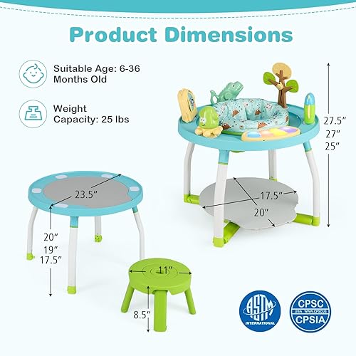 BABY JOY 5 in 1 Baby Activity Center, Baby Jumpers and Bouncers with Removable Toys, Lights & Music, 3 Adjustable Heights, Interactive Play Center for Toddlers Boys Girls 6-36 Months (Blue) - Jamouz