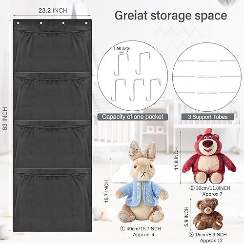 Hanging Stuffed Animal Storage, Over Door Large Plush Toy Organizer with Metal Hook, Baby Accessory Holder Idea for Nursery, Doll & Bear Mesh Hammock Bag for Girl Boy Kid Room - Jamouz
