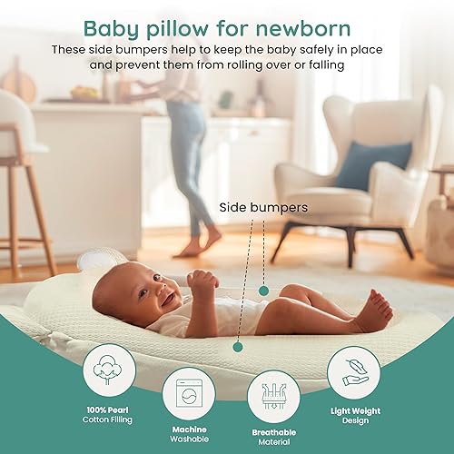 Multifunctional Baby Pillow: Anti-Roll, Nursing, and Tummy Time Features, 3D Air Mesh Fabric for Breathability. Adjustable Thickness, Easy Care - Jamouz