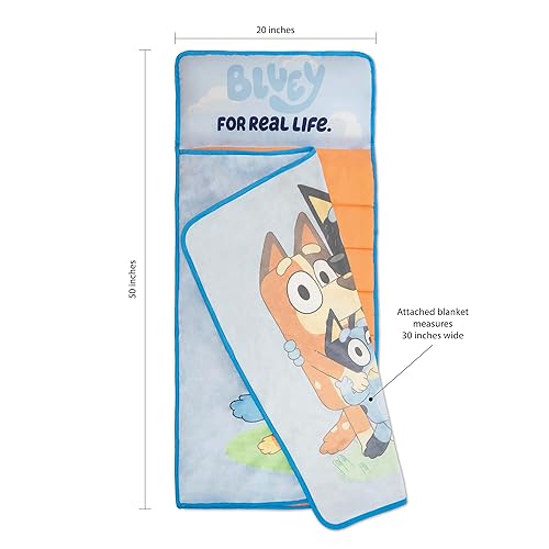 NoJo Bluey for Real Life Toddler Nap Mat - Includes Attached Pillow and Fleece Blanket - Jamouz