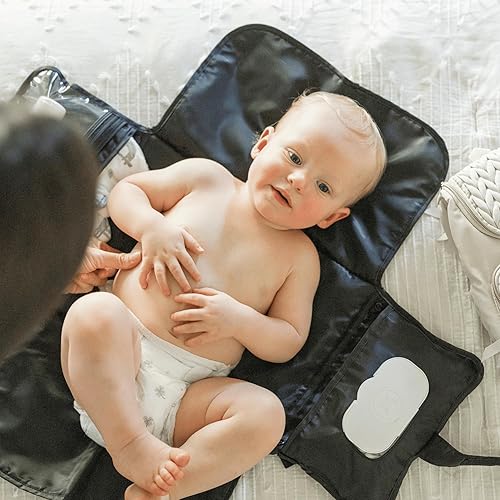 Tiny Twinkle Portable Diaper Changing Pad, Foldable Waterproof Baby Change Pad for Newborn Girl & Boy with Smart Wipes Pocket (Beige Checkers) - Jamouz