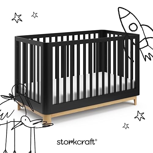 Storkcraft Santos 3-in-1 Convertible Crib (White with Natural) – GREENGUARD Gold Certified, Fits Standard Crib Mattress, Converts to Toddler Bed, Modern Style, Rounded Designer Details - Jamouz