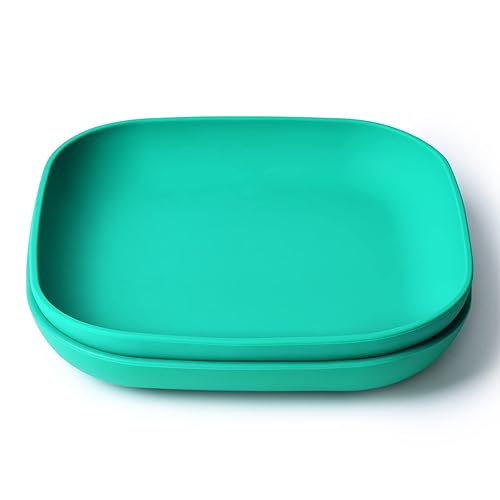BABELIO Powerful Suction Plates for Baby and Toddler, 100% Food Grand Silicone, Divided, BPA Free, Microwave & Dishwasher Safe, Stay Put, 3 Pack - Jamouz