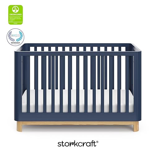 Storkcraft Santos 3-in-1 Convertible Crib (White with Natural) – GREENGUARD Gold Certified, Fits Standard Crib Mattress, Converts to Toddler Bed, Modern Style, Rounded Designer Details - Jamouz