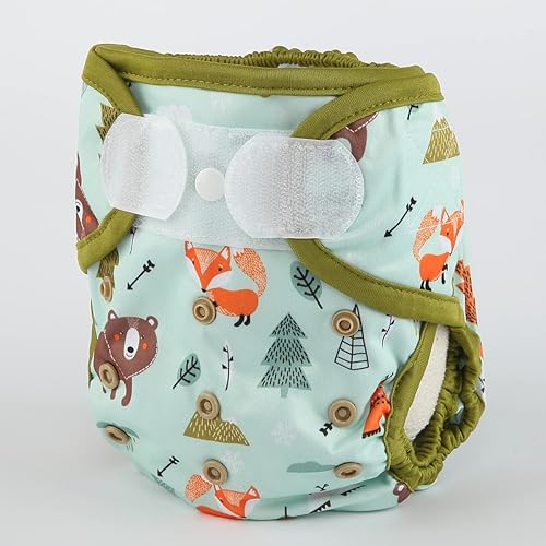 Baby Cloth Diaper Cover Nappy Hook and Loop Double Gusset 6.6lbs to 33lbs (Rabbits Wolves) - Jamouz