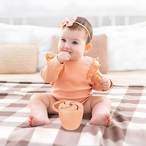 PandaEar Silicone Snack Containers, Collapsible Toddler Snack Cups Spill Proof Food Catcher for Toddler Baby, Pack of 2 (Light Tan/Walnut) - Jamouz