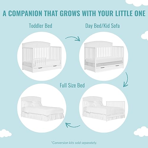 Storybrooke 5 in 1 Convertible Crib with Under Drawer in Pebble Grey, JPMA & Greenguard Gold Certified, Made of Sustainable Pinewood, Non-Toxic Water-Based Paint Finish - Jamouz