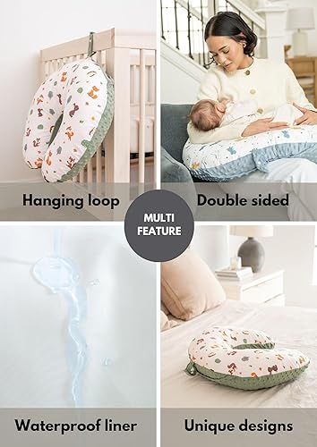 Double-Sided Baby Nursing Pillow Cover Set - 4 Pack - Soft Unisex Breastfeeding Pillow Cover for Girl & Boy with Hanging Loop - Multipurpose Washable Quick-Dry Slipcover Case with Waterproof Liner - Jamouz
