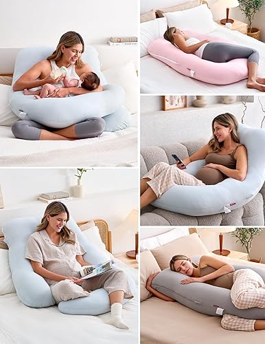 Momcozy Pregnancy Pillows for Sleeping, U Shaped Full Body Maternity Pillow with Removable Cover - Support for Back, Legs, Belly, HIPS for Pregnant Women, 57 Inch Pregnancy Pillow for Women, Grey - Jamouz