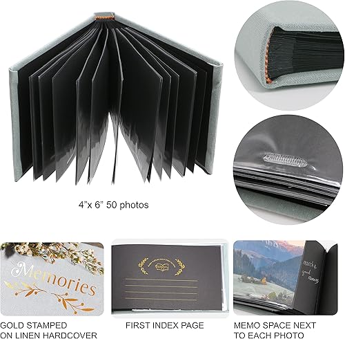 Holoary Small 4x6 Photo Album, Linen Hard Cover, Holds 50 Photos, Black Page Traditional Book Bound, Mini Brag Book Baby Album, Ideal For Wedding, Family Pictures, Gifts, Anniversary (Sky blue) - Jamouz