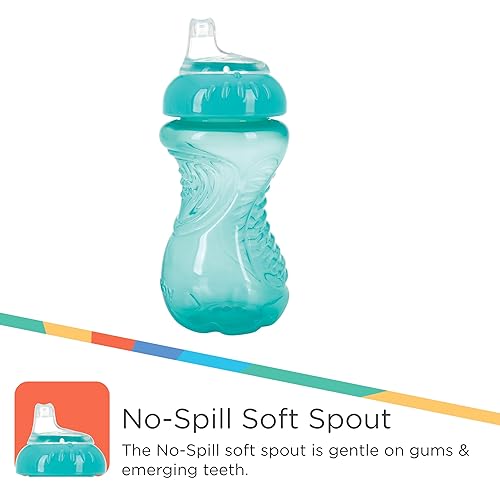 Nuby 3 Pack No Spill Toddler Sippy Cups - Toddler Cups Spill Proof with Easy and Firm Grip - Blue, Aqua, Green - Jamouz