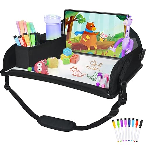 Upgraded Kids Travel Tray for Car Seat - Travel Tray for Car Airplane, Kids Car Seat Table Tray, Toddler Car Seat Lap Tray, Carseat Lap Desk for Kids Road Trip Activities, Pink Unicorn - Jamouz