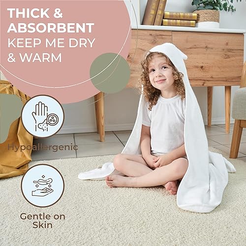 Toddler Bath Towel - Viscose from Bamboo & Cotton Blend for Delicate Skin - Super Soft Thick 600GSM - Ideal Toddler Boy and Girl Bath Essentials 35'x35' Bath Towel - Baby Towel with Hood - Jamouz