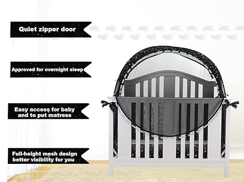 Safety Crib Tent to Keep Baby in Pop up Mosquito Net Netting Canopy Mesh Cover for Toddler - Black - Jamouz