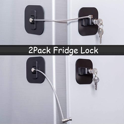 Fridge Lock,2 Pack Refrigerator Locks with Keys,Freezer Lock and Child Safety Cabinet Lock,Black Fridge Lock - Jamouz