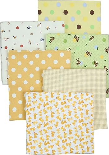 Danica Baby Cotton Flannel Receiving Blankets, 6-Pack 30'' x 38'' (Brown003, Blue Elephant Polka Dot Brown Circle Green Monkey Sports) - Jamouz