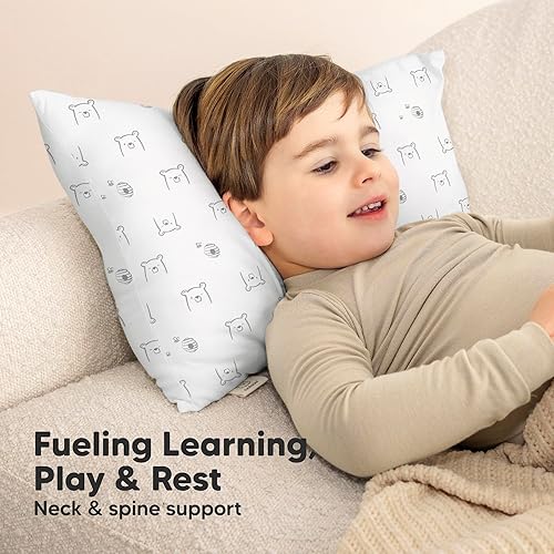 Toddler Pillow with Pillowcase - 13x18 My Little Cuddly Pillow, Viscose Derived From Bamboo Nursery Toddler Pillows for Sleeping,Kids Pillow,Small Travel Pillows,Mini Toddler Bed Pillow (Meadow) - Jamouz