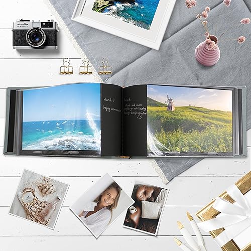 Holoary Small 4x6 Photo Album, Linen Hard Cover, Holds 50 Photos, Black Page Traditional Book Bound, Mini Brag Book Baby Album, Ideal For Wedding, Family Pictures, Gifts, Anniversary (Sky blue) - Jamouz
