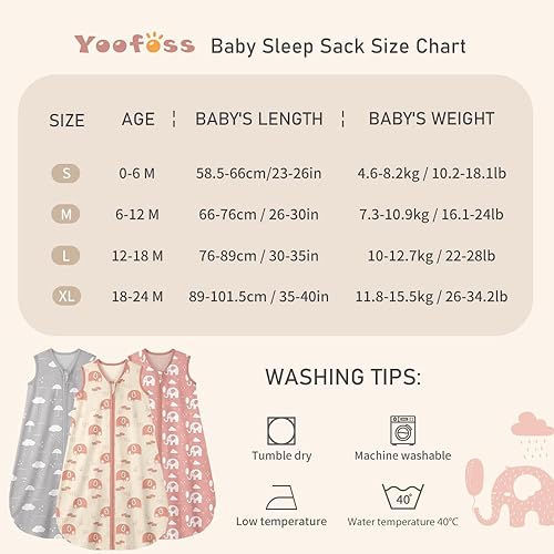 Yoofoss Baby Sleep Sack 6-12 Months Wearable Blanket for Babies 100% Cotton 2-Way Zipper TOG 0.5 Toddler Sleeping Sack 3 Pack, Soft Lightweight Sleep Sacks - Jamouz