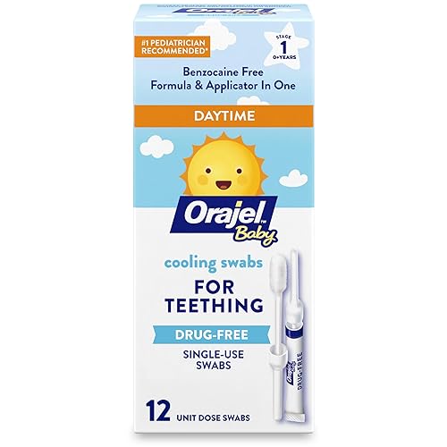 Orajel Baby Daytime Cooling Swabs for Teething, Drug-Free, 1 Pediatrician Recommended Brand for Teething*, 12 Swabs (Packing May Vary) - Jamouz