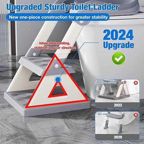 Potty Training Toilet Seat with Step Stool Ladder, Detachable Triangular Stabilized Base 2-IN-1 Toddler Toilet Seat with Splash Guard, Anti-Slip Pad, and Step Stool (Elegant Grey) - Jamouz