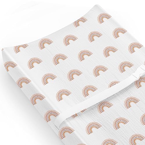 Changing Pad Cover for Baby Boy Girl 2 Pack, Muslin Changing Table Pad Covers with Boho Style, Neutral Nursery Bedding Essentials Soft and Breathable(Dusty Rose & Flower-A) - Jamouz