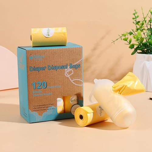 Baby Disposable Diaper Bags, Waste Bags 8 Refill Rolls/120 Bags with Dispenser, Convenient and Quick Diaper Disposal, Unscented - Jamouz