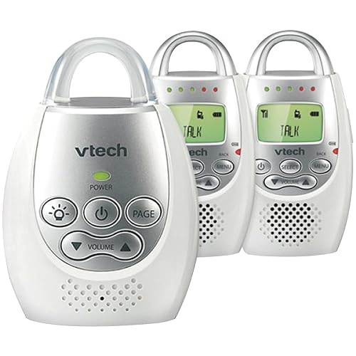 VTech Communications DM221 Audio Baby Monitor with up to 1,000 ft of Range, Vibrating Sound-Alert, Talk Back Intercom & Night Light Loop, White/Silver - Jamouz