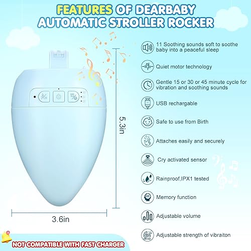 Baby Stroller Rocker Rechargeable, 11 Soothing Sounds Sleep Soother with Cry Activated Sensor, Adjustable Speed with 15,30,45 Minute Timer- Fits All Pushchairs & Prams Create a Baby Bouncer - Jamouz